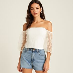Free People Intimately Off-Shoulder Mesh Sleeve Top | Size L | NWT